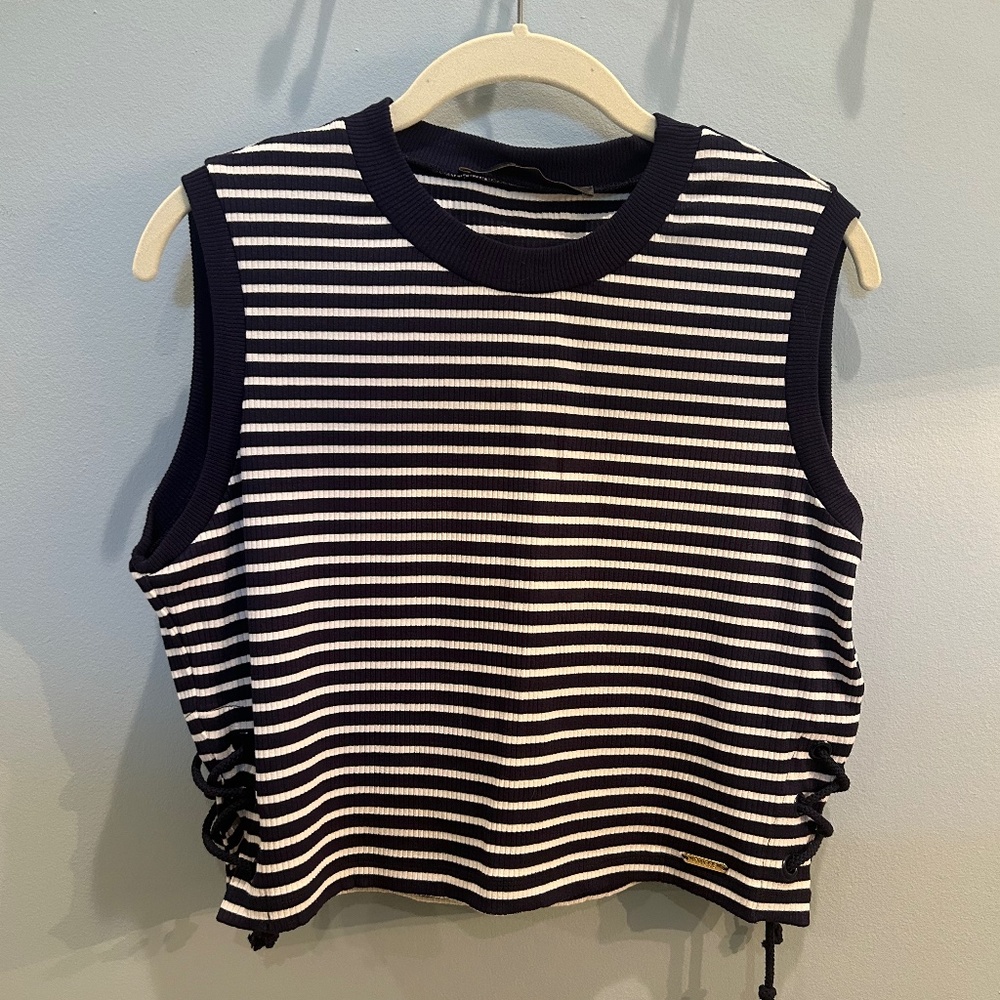Navy Blue/White Stripe Crop Top GUESS